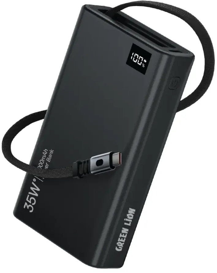 Green Lion Retractable Power Bank 35W 10000mAh,Black