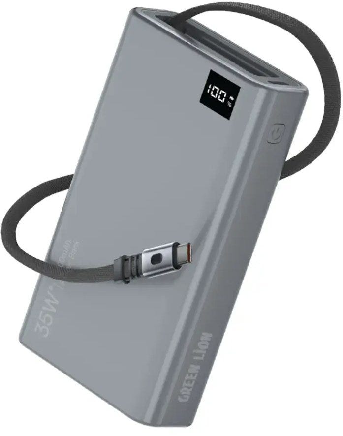 Green Lion Retractable Power Bank 35W 10000mAh,Grey