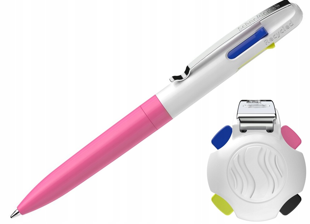 Ballpoint Pen Take 4 Neon Neon Pink-White, Take 4 Refill M Black, Blue, Neon Yellow, Neon Pink