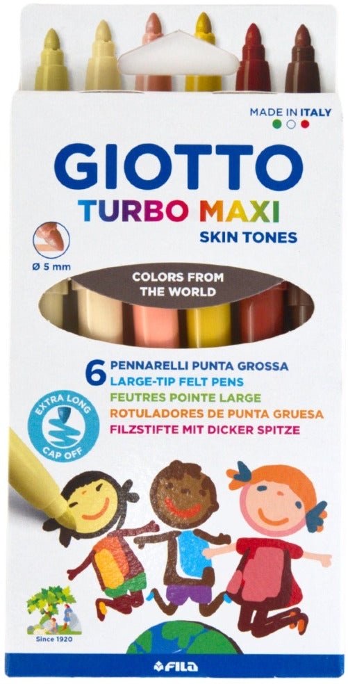 Felt Tip Marker Jumbo Fluo, Set Of 6 Skin Tones, Giotto Turbo Maxi
