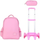 Trolly 3 Wheels Backpack Multi Comp Pink Color 17"" With Pencil Case