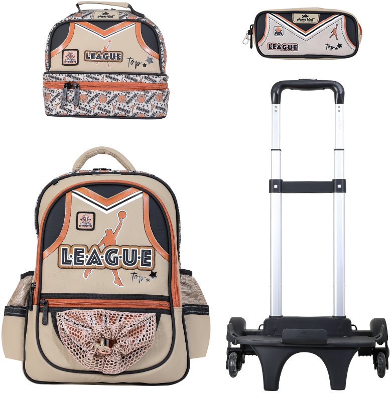 Trolly 3 Wheels Backpack Multi Comp Basket League 17"" & L.Bag, P.Case Set