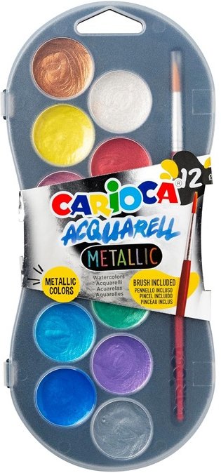 Watercolor Pan Set Of 12 +Brush Ø30mm AST Metallic 