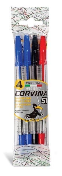 Ball Point Pen 1Mm , Set Of 4 Pcs Ast, Carioca - Corvina 51 Classic