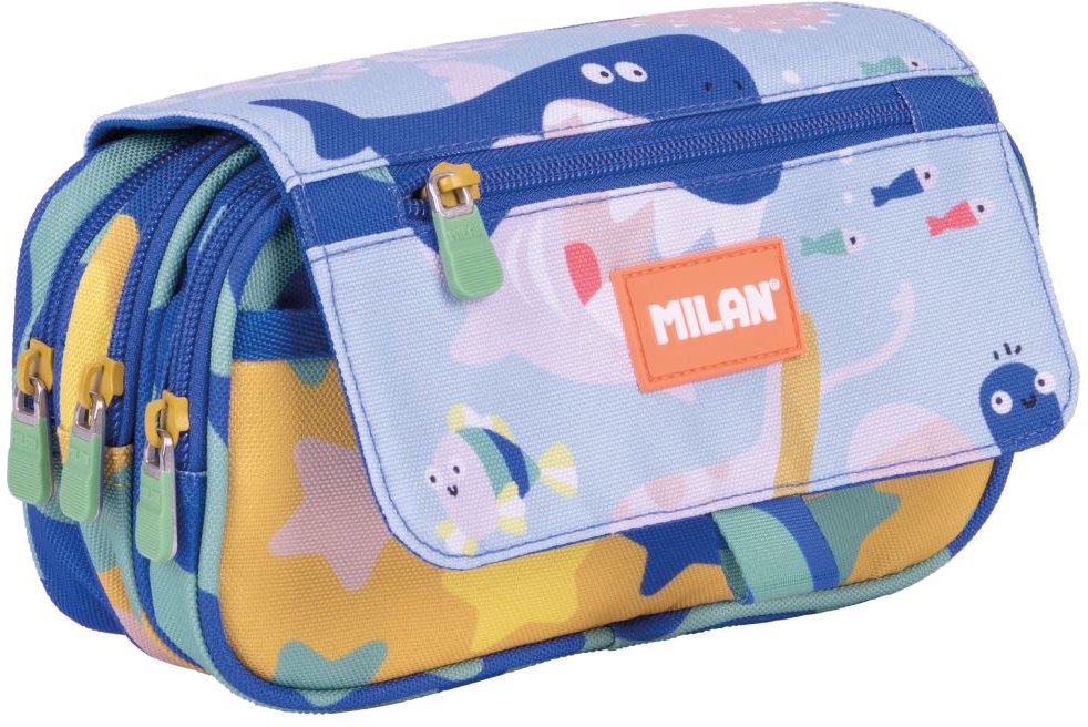 Pencil Case 4 Zipper W Flap. Blue Odyssey