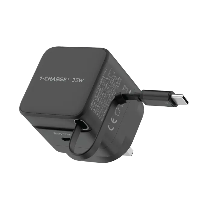 Momax 1-Charge 35W Gan 1 Port Charger With Built-In Usb-C Cable - Black