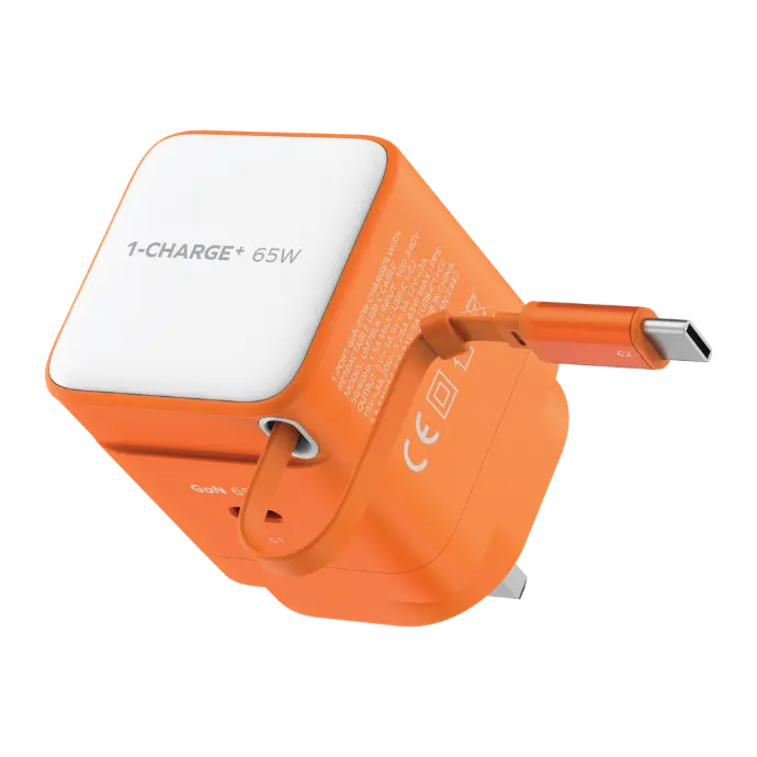 Momax 1-Charge 65W Gan 1 Port Charger With Built-In Usb-C Cable - Orange