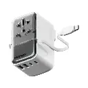 Momax 1-World Flow 35W 4 Port With Built-In Usb-C Cable Travel Adaptor - White
