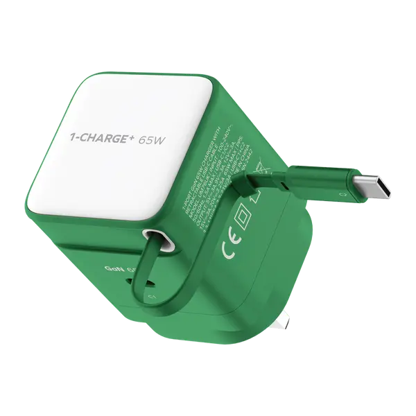 Momax 1-Charge 65W Gan 1 Port Charger With Built-In Usb-C Cable - Green