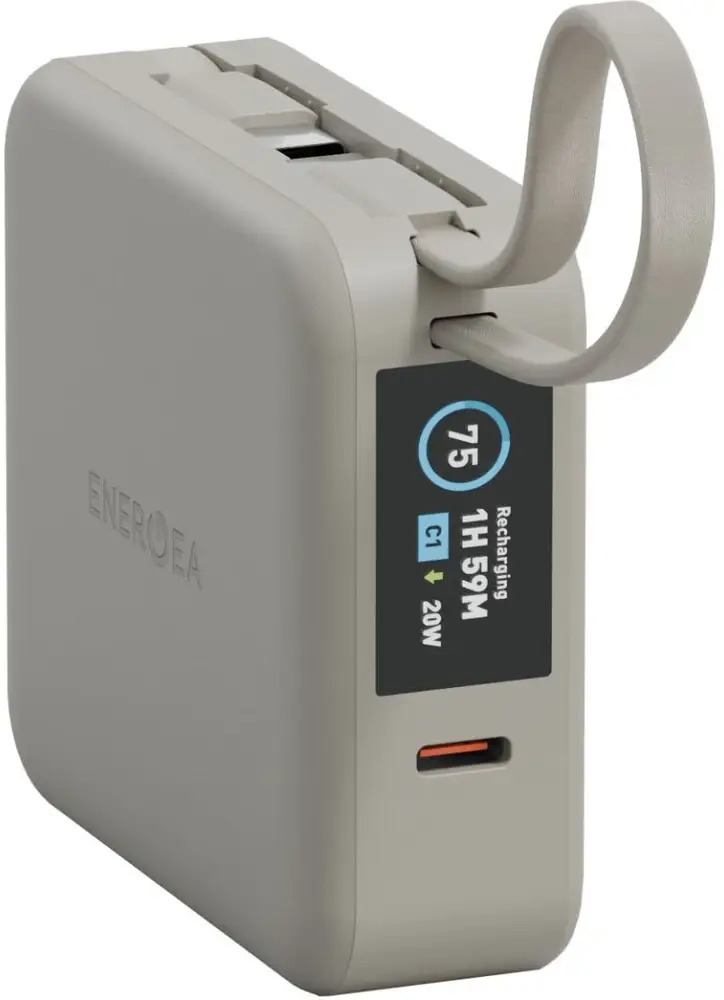 Energea Magpac Mini Plus 10000Mah Magsafe Compatible Power Bank With Built-In C Cables & Display - Sand