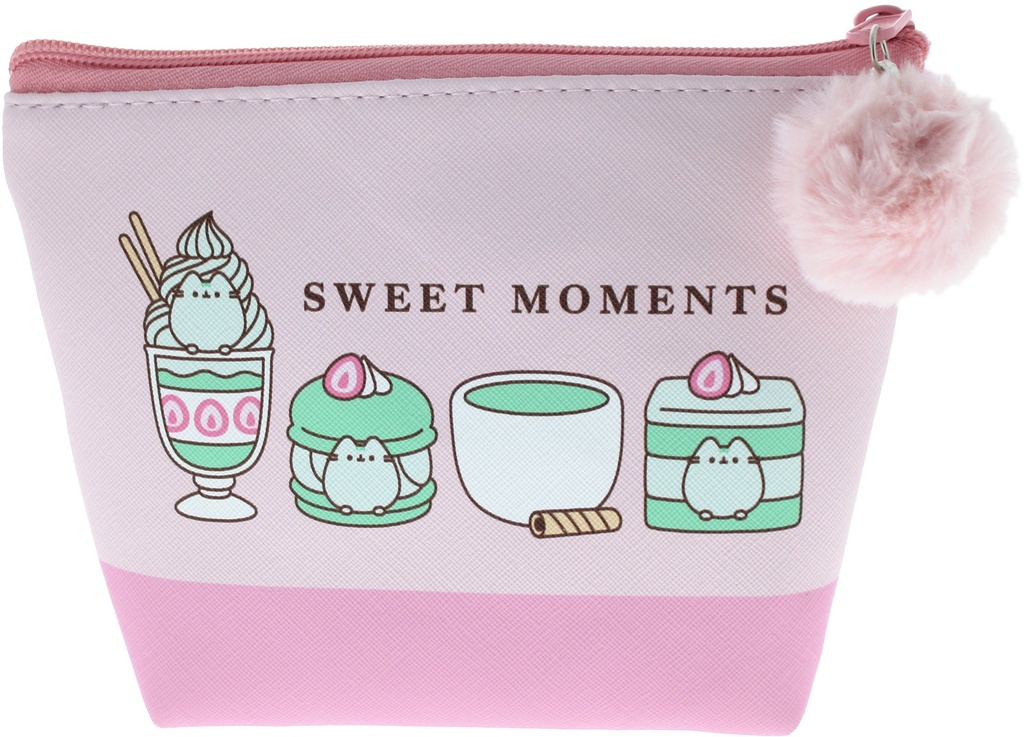 Textured Pink Pu Pencil Case Featuring Adorable Images Of Pusheen