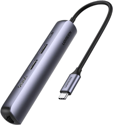 Ugreen Usb C Hub, 5-In-1 Type C Adapter With Gigabit Ethernet, Type C To Hdmi 4K@60Hz, Rj45 Ethernet, Usb C Pd 100W Charging, 2 Usb 3.0 Ports Compatible For Macbook Pro/Air M1 2022, Ipad Pro 2022, Etc