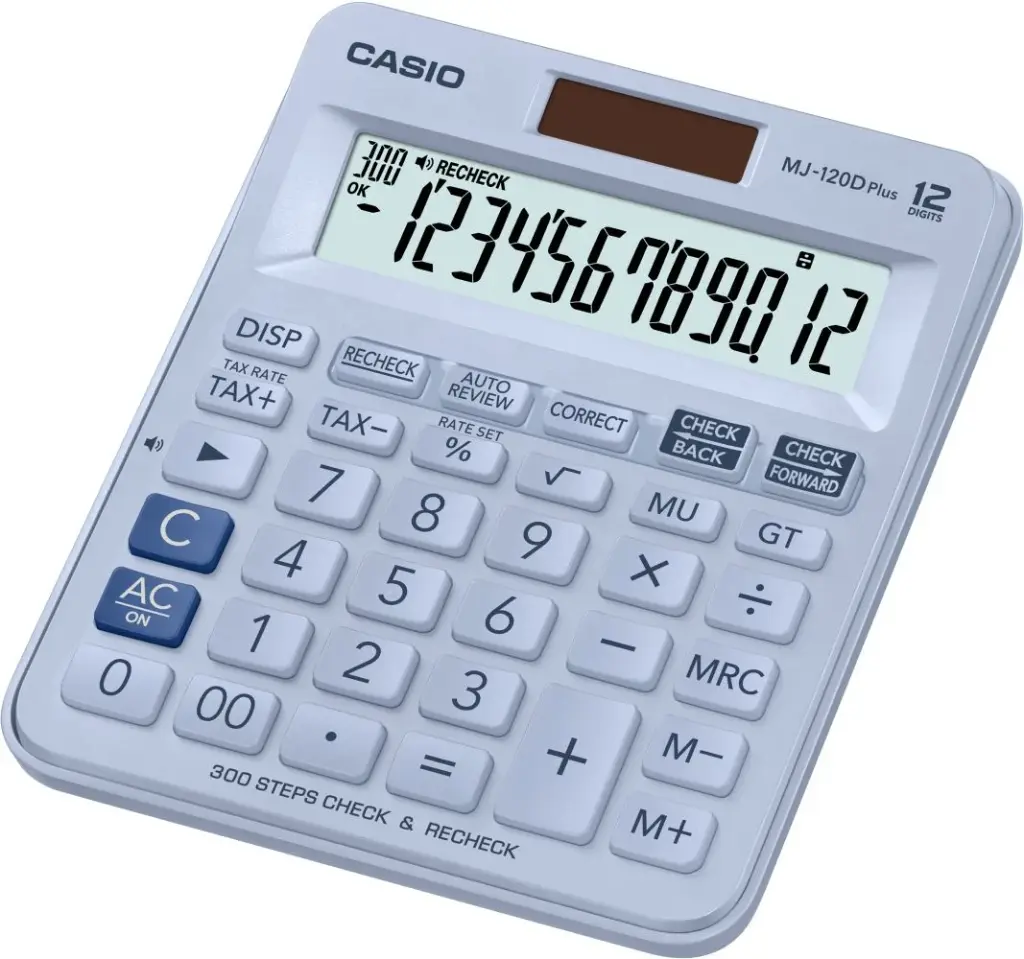 Calculator Check Function Mini Desktop 12 Digits Light Blue MJ-120DPLUSLBWADPW