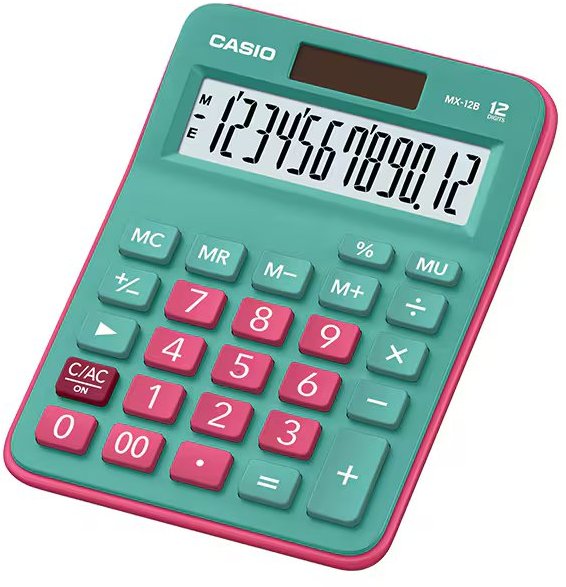 Calculator Basic Function Mini Desktop 12 Digits Red - Green MX-12B-GNRD-W-DC 