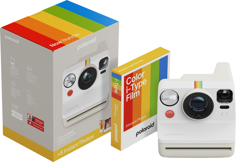 Polaroid Now Gen 3 Pebble White + Color Film Bundle (8 Photos)