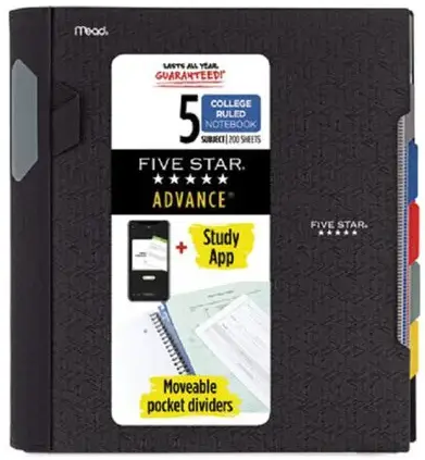 Five Star Spiral Advance Nb 5 Subject 200Shts 27.9X21.5Cm Assorted Cover