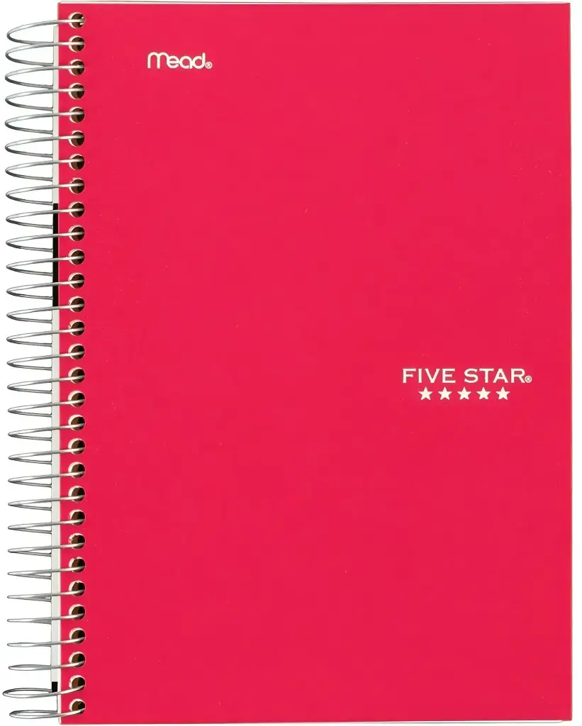Five Star Spiral Notebook 5 Subject 180 Sheets, 24.1X15.2 Cm Assorted Plastic Cover