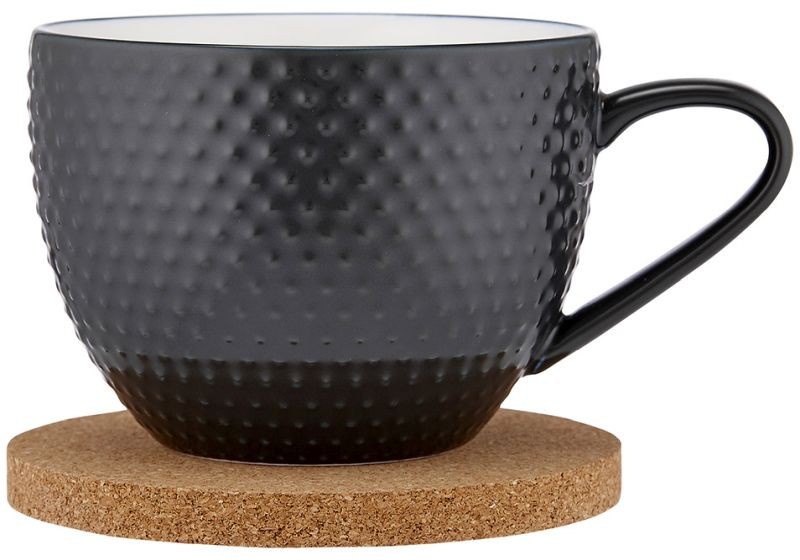 Abode Textured Charcoal Mug & Coaster Set