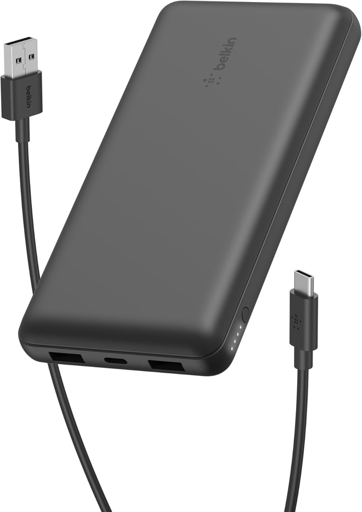 Belkin Boostcharge 3-Port 20K Power Bank With Usb-C 15W, Dual Usb-A, 15Cm Usb-A To Usb-C Cable, Black