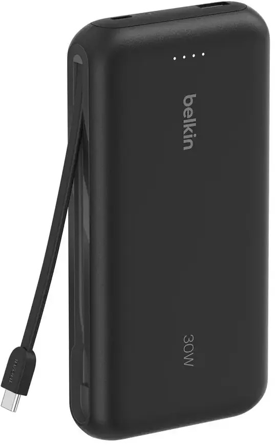 Belkin Boostcharge Power Bank 20K, Pd 30W With Usb-C Integrated Cable And Usb-C & Usb-A Ports, Black