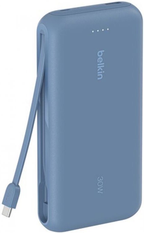 Belkin Boostcharge Power Bank 20K, Pd 30W With Usb-C Integrated Cable And Usb-C & Usb-A Ports, Blue
