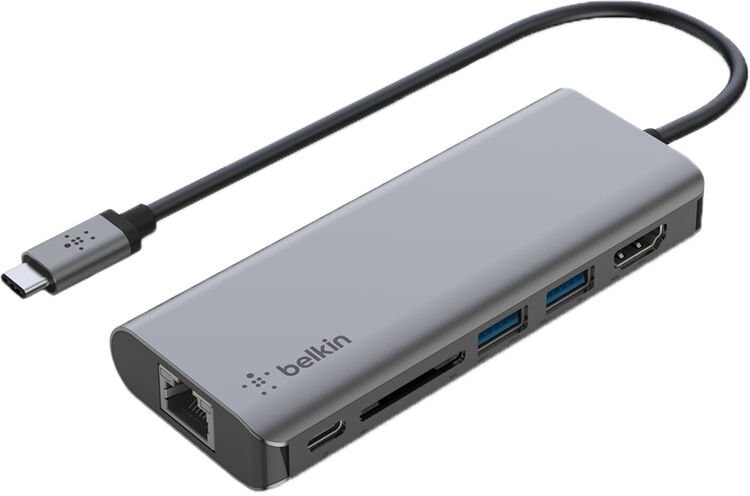 Belkin Usb C Multiport Adapter 6In1. 2 X Usb A 3.0 (5Gpbs), 1 X Hdmi 4K, Gbe, 1 X Usb C 100W Pd, Sd Card Slot, Mac And Windows Compatible