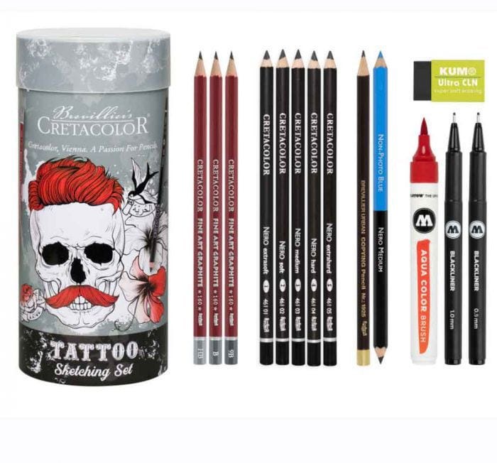Tattoo Sketching Set Of 14 Pcs, Tin Box