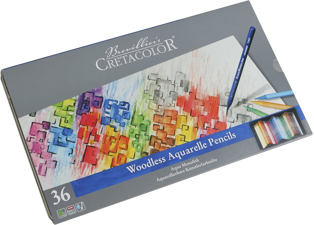 Aquarelle Pencils - Woodless AQUA MONOLITH Set of 36 Colors, assortment in tin box
