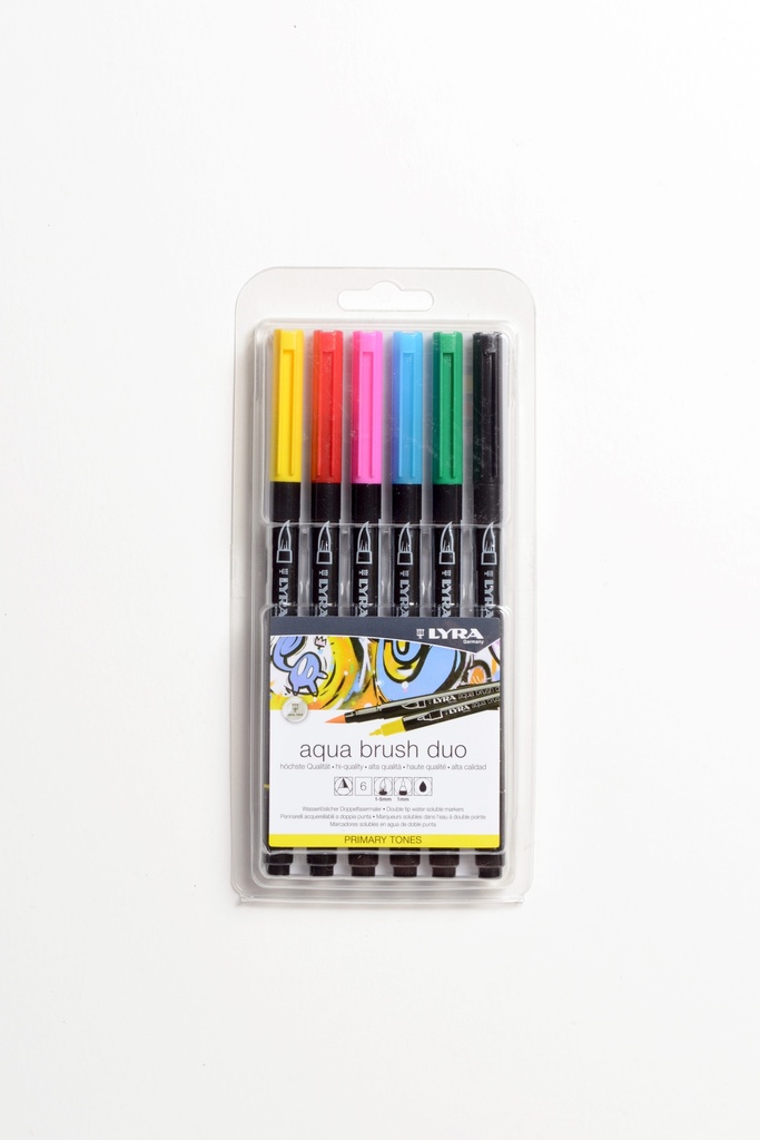 Hangable Plastic Box Aqua BruSH Duo Primary Tones Set 6 Double Tip Markers