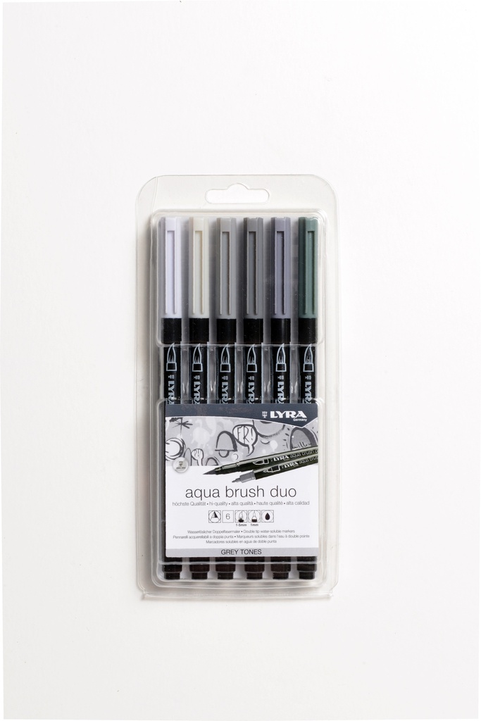 Hangable Plastic Box Aqua BruSH Duo GRey Tones Set 6 Double Tip Markers