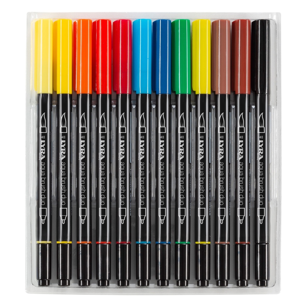 Hangable Cardboard Box Aqua Brush Duo 12 Assorted Double Tip Markers