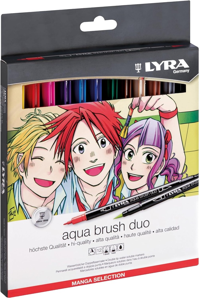 Hangable cardboard box AQUA BRUSH DUO MANGA SELECTION 12 assorted double tip markers