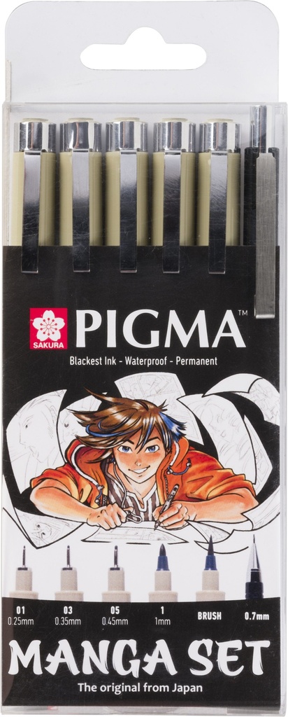 Sakura Pigma Micron fineliner Manga set |  6 sizes, black