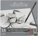 Graphite & Drawing Set of 15 pcs - SILVER BOX, tin box