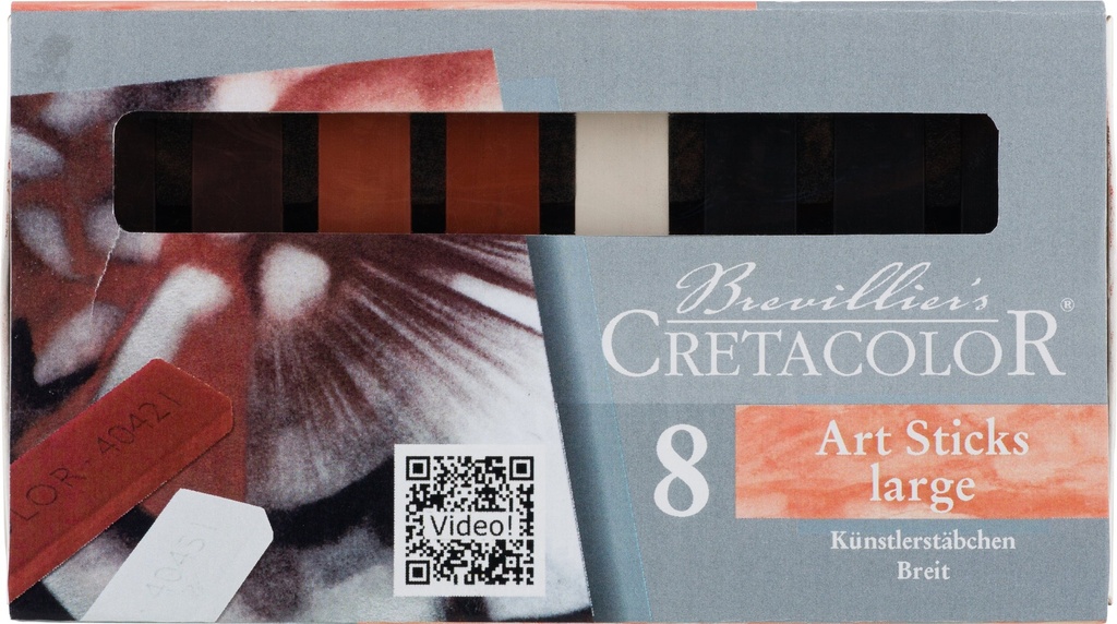 Set Of Thick Art Sticks, Assorted, 8 Pcs Per Cardboard Box (White Chalk, Charcoal, Sanguine Oil And