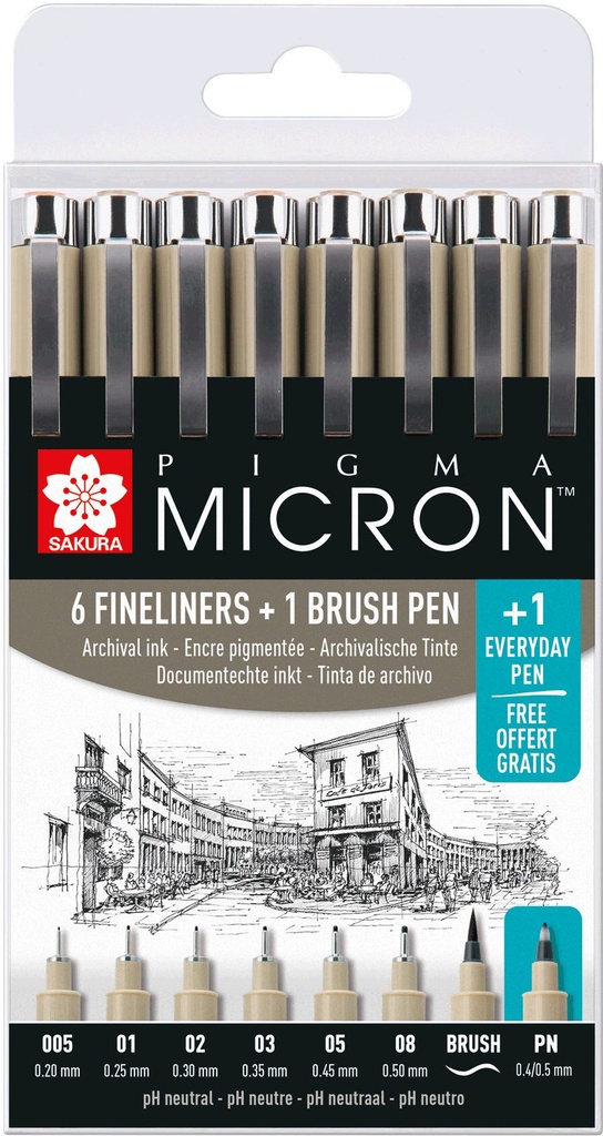 Pigma Micron Fineliners & Brush Set 7pcs Sakura