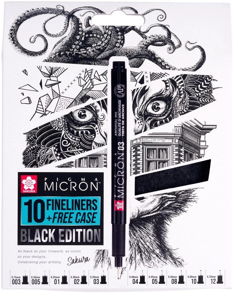 Pigma Micron Black Set 10#