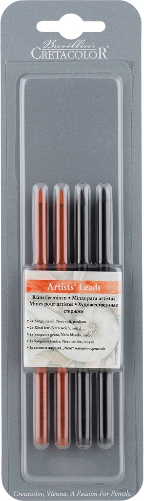 Artist Leads oil: 2xSanguine oil, 1xNero soft, 1xNero medium on blister card
