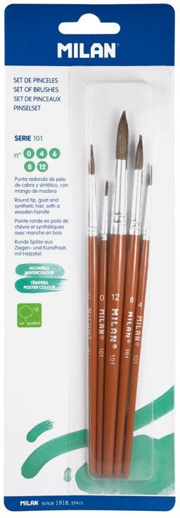Brushes Round, NÂº 0, 4,6, 8 And 12 (Goat & Synthetic Hair) 101 Series, Set Of 5 Pcs