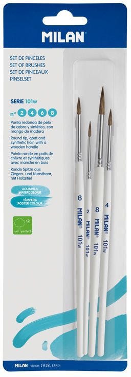 Brushes Round, 101W Series NÂº 2, 4, 6 And 8, White Handle, (Goat & Synthetic Hair)