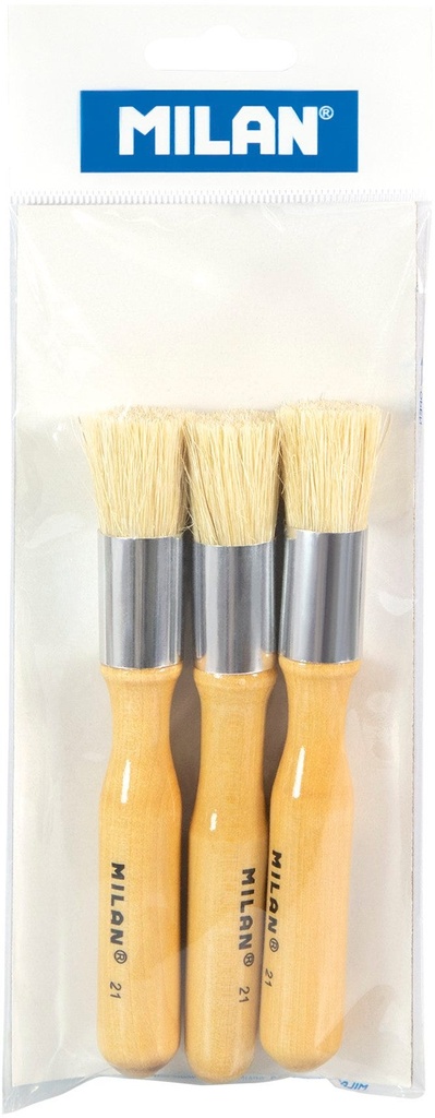 Polybag 3 thick short bristle paintbrushes for stencilling series 21
