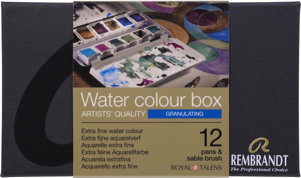 Rembrandt Watercolor metal tin set Granulating color Selection | 12 pans + brush