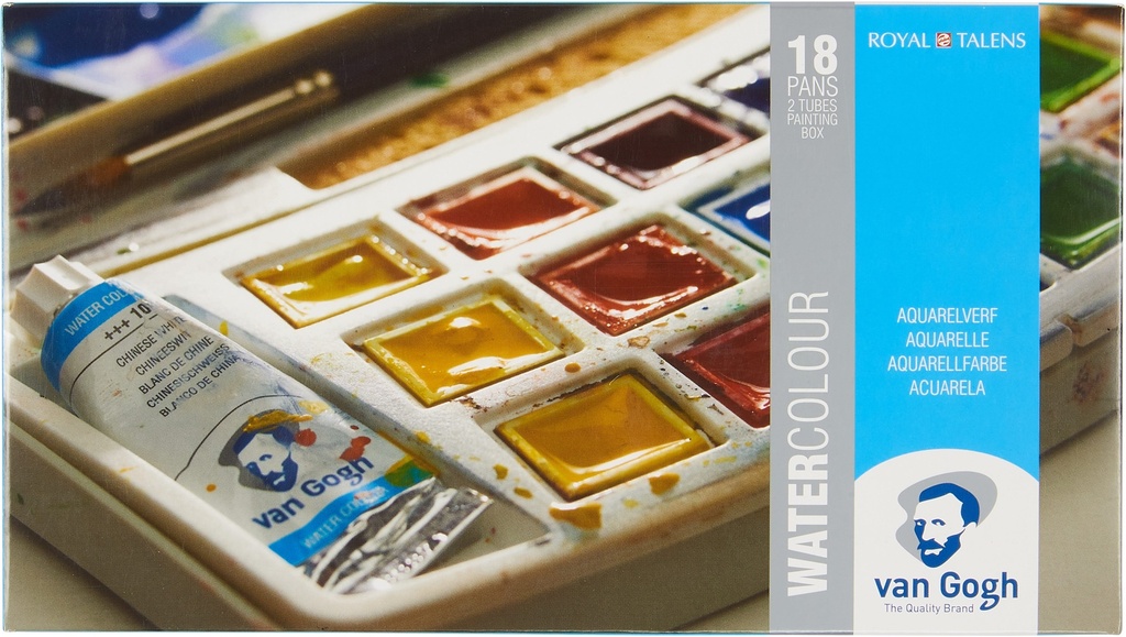 Van Gogh Watercolor plastic case set | 18 half pans + 2 x 10 ml tubes