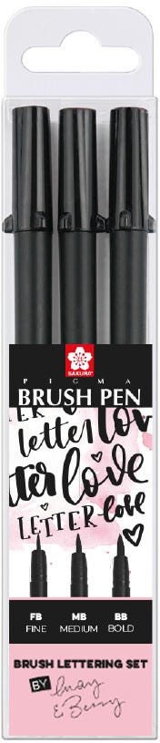 Sakura Pigma Brush Pen hand lettering set | 3 sizes, black