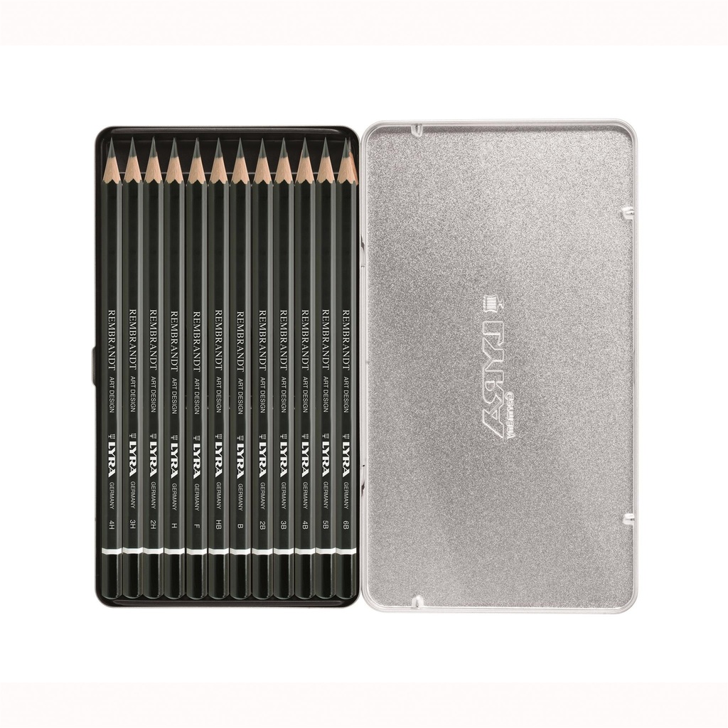 Metal Case Rembrandt Art Design Set 12 Pencils