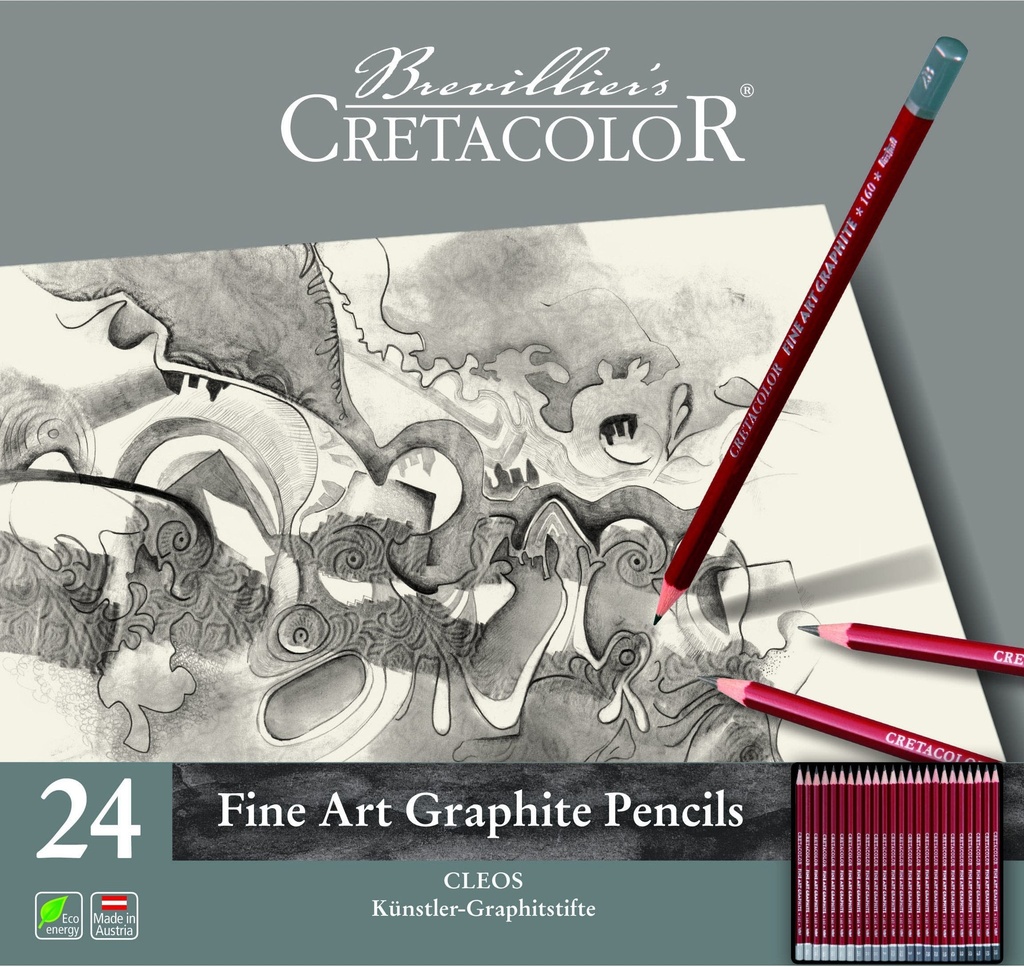 Graphite Pencils - Cleos Fine Art, All 20 Hardnesses In Tin Box, 24 Pcs.