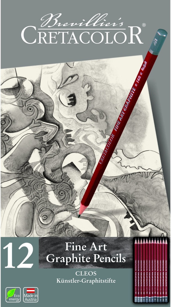 Graphite Pencils - Cleos Fine Art, 12 Hardnesses In Tin Box (2H, F, Hb - 9B)