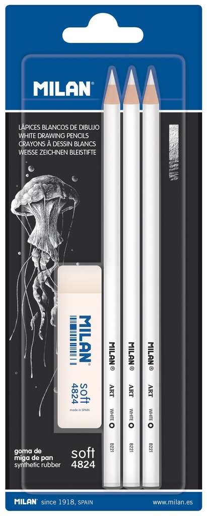 Blister 3 white drawing pencils + eraser 4824