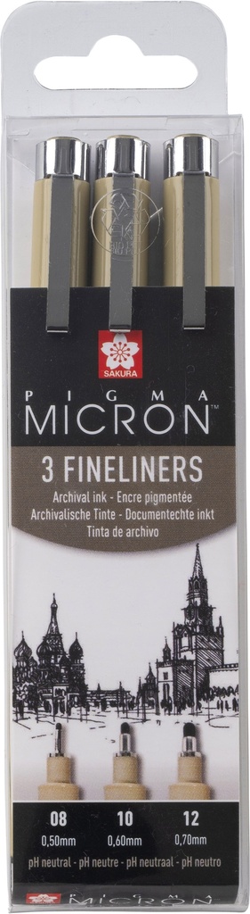 Sakura Pigma Micron fineliner set Broad | 3 pens, 0.5 mm + 0.6 mm + 0.7 mm, black