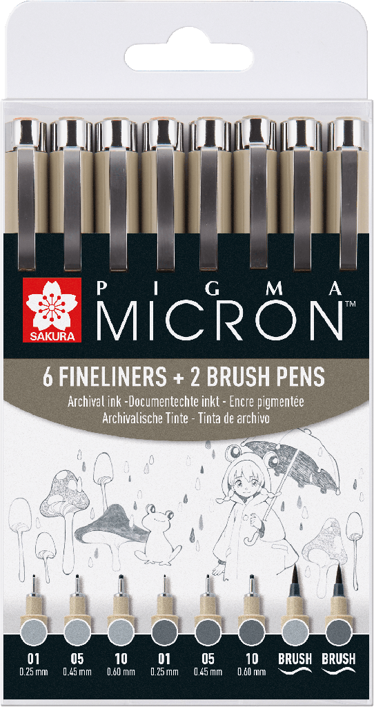 Sakura Pigma Micron fineliner set | 8 pens, Light Cool Gray & Cool Gray